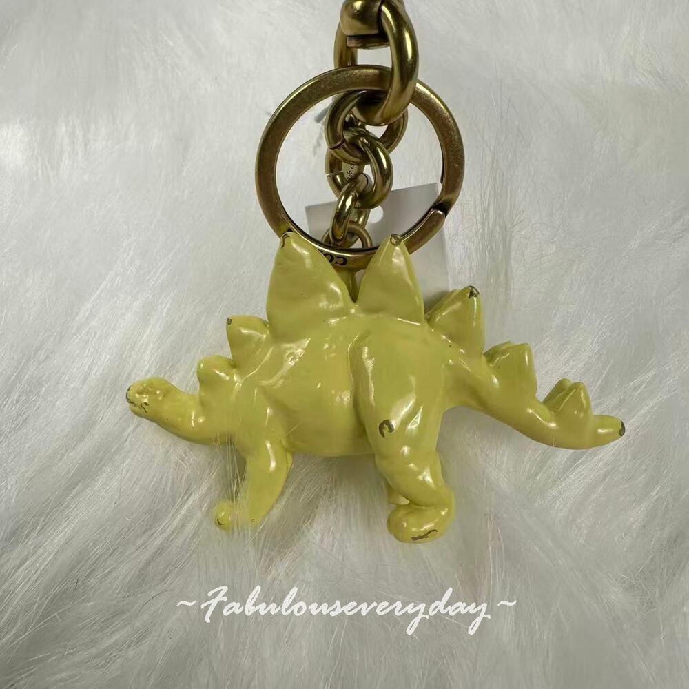 COACH Stegosaurus Bag Charm Key Ring FOB Enamel & Metal Brass/Yellow CAX77